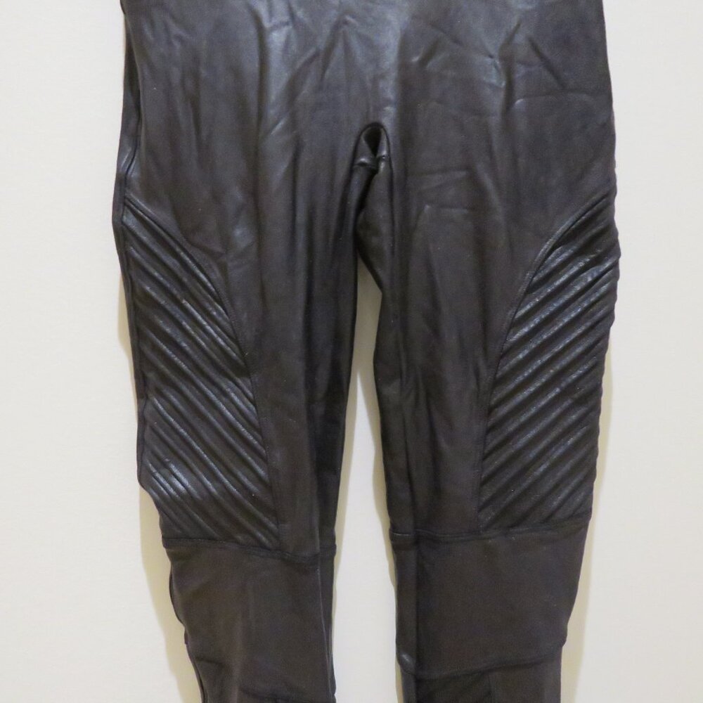 SPANX Faux Leather Moto Leggings in Black - Size Medium Mob Wives Glam Vamp - Picture 4 of 14